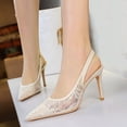 thumbnail image 3 of Women Pointed Toe High Heels Openwork Lace Tulle Floral Embroidery Sexy 9CM Pumps for Bride Prom Party, 3 of 6