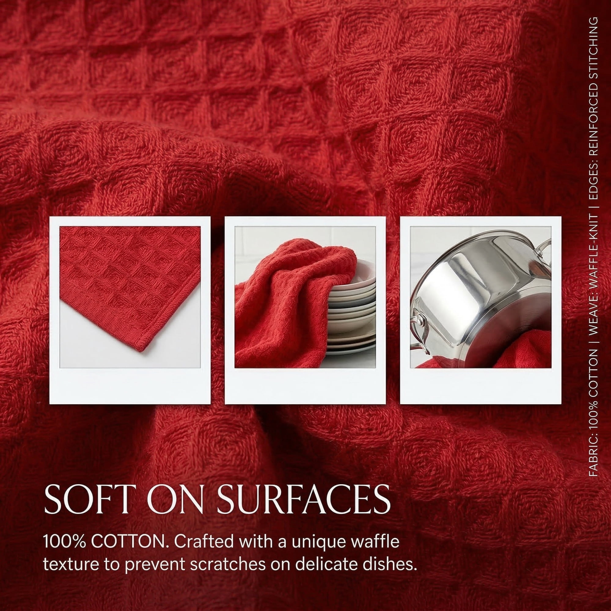 Unique Bargains 100% Cotton Waffle Weave Solid color Kitchen Towels 4 Pack Red 12" x 12"
