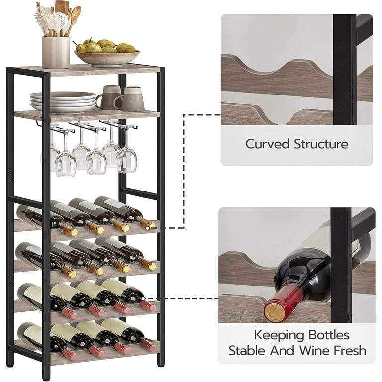 Freestanding Wine Rack, hotsell 16-Bottle Wine Storage Rack with Tabletop and Glass