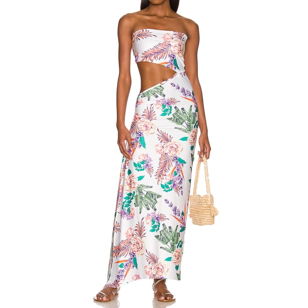 TRKIYQC Vestido ajustado dividido sin tirantes para mujer, gradiente/color sólido/estampado floral cintura hueca fruncida sin mangas sin espalda falda larga TRKIYQC Casual