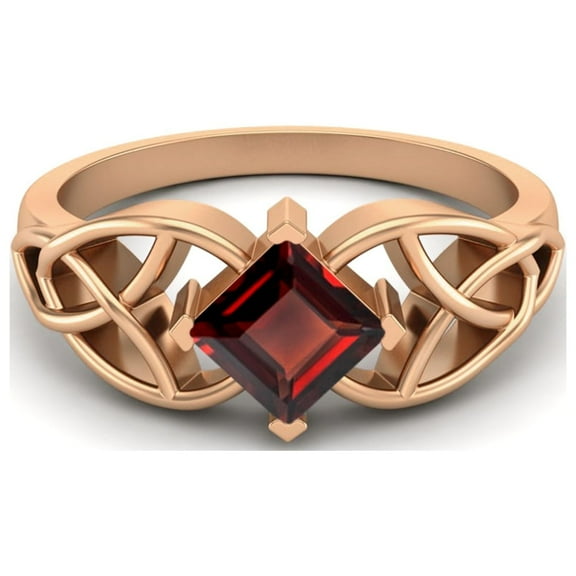 Mooneye 5mm Square Garnet 925 Sterling Silver Rose Vermeil Celtic Women Valentines Day Gift Ring