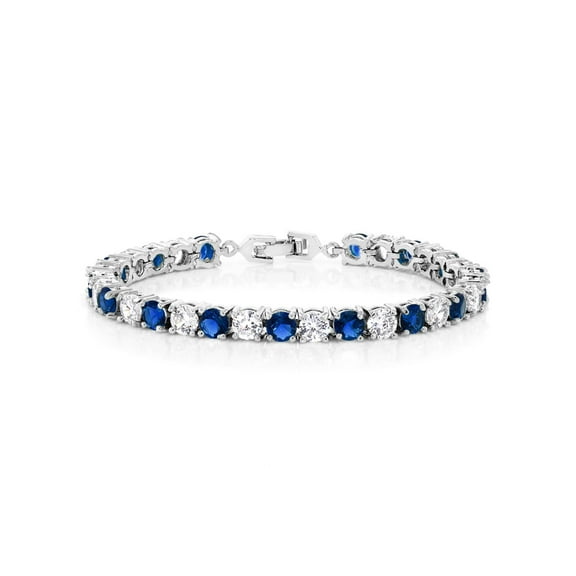 Gem Stone King Sparkling Blue and White Round Cubic Zirconia Tennis Bracelet for Women (7.50 Cttw, 7 inch)