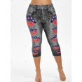 thumbnail image 3 of Más el tamaño de la impresión del labio de la bandera americana recortada Jeggings Rosegal Leggings de talla grande, 3 of 5