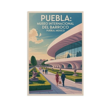 Angled View Modern Museum Poster Museo Internacional Del Barroco Puebla Mexico Vintage Travel Art Curved Building Print Poster