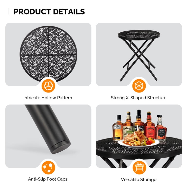 AsterOutdoor Folding Patio Side Table 18-Inch, Black photo 6