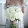 thumbnail image 4 of TETOU 12pcs Artificial Rose Flower Silk Fake Roses Real Touch for Party Wedding Centerpiece Bouquet Decor - White, 4 of 7