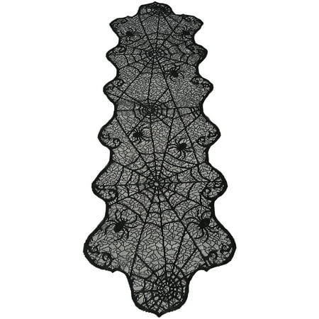 

Halloween Table Flag Spider Net Designed Table Cloth Lace Tablecloth Halloween Party Supplies Black (122x46cm)