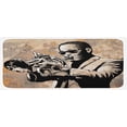 thumbnail image 1 of Jazz Music Kitchen Mat, Grunge Style Illustration of Musician Sunglasses Playing Trumpet, Plush Decorative Kitchen Mat with Non Slip Backing, 47" X 19", Beige Black, by Ambesonne, 1 of 1