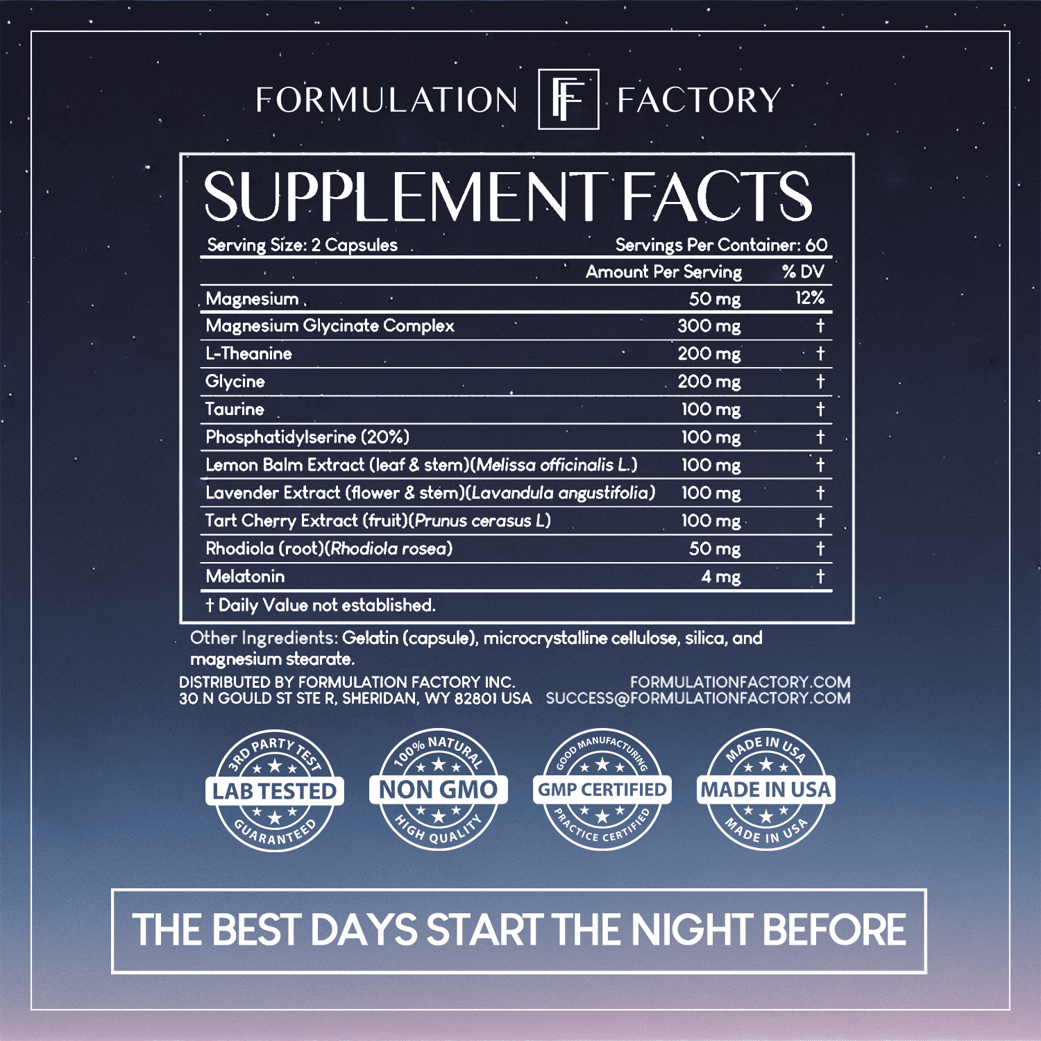 Formulation Factory The Night Before, 10-in-1 Sleep Support with Melatonin 4mg, Magnesium Glycinate 300mg & L-Theanine, Supports Relaxation & Calm, 120 Capsules, 2-Month Supply
