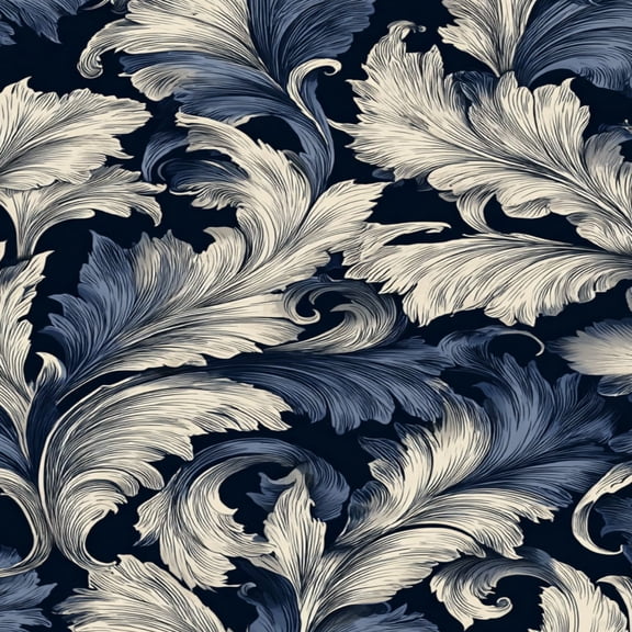 Peel and Stick Wallpaper Baroque Floral Leaves Blue Cream Victoria Vintage Wall Mural 17.7in x 9.8ft Self Adhesive Removable Wall Paper Renter Friendly Wallpaper for Nursery Bedroom Cabinets