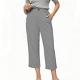 thumbnail image 6 of Women's Elastic Waist Cotton Capri Pants with Pockets, Mid Waisted Soft Lightweight, Casual Summer Beach Dressy, Cropped Pants for Women Lounge | VerBelle,Gray 2XL, 6 of 8