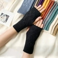 thumbnail image 4 of 1 Pair Solid Color Ribbed Cuffs Thumbhole Design Knitted Gloves Unisex Korean Style Half-finger Mittens Arm Warmers, 4 of 10