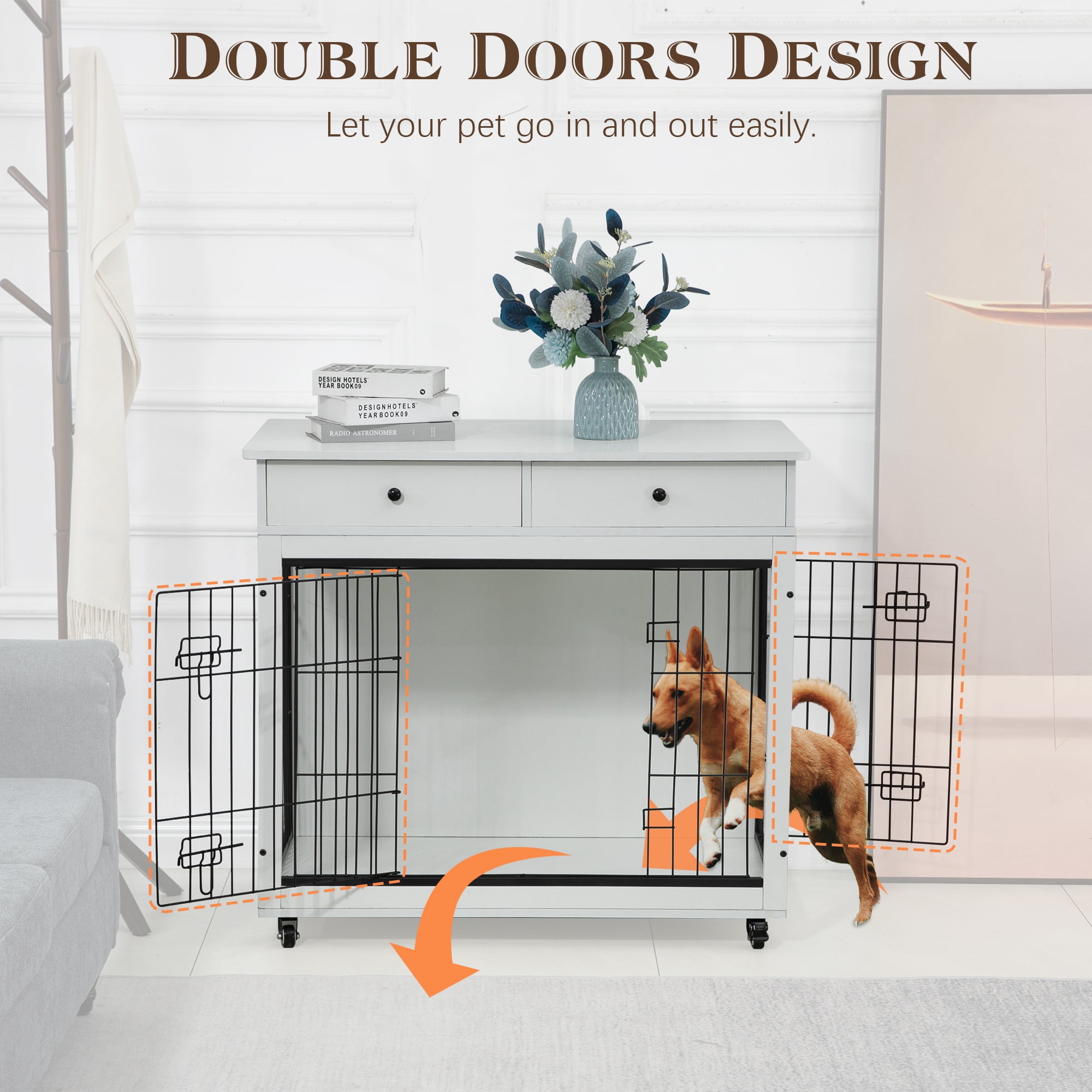 Pefilos 31" Wooden Dog Crate Furniture, Dog Kennel with Cushion, Indoor Dog House for Small Dog, Steel-Wire Dog Cage, Chew-Proof, Brown Pefilos 31" Wooden Dog Crate Furniture, Dog Kennel with Cushion, Indoor Dog House for Small Dog, Steel-Wire Dog Cage, Chew-Proof, Brown