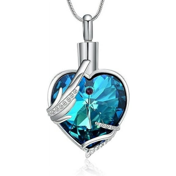 Heart & Wings Urn Necklace for Ashes for Men Women Urn Cremation Jewelry with Crystal Necklace Ashes Pendent