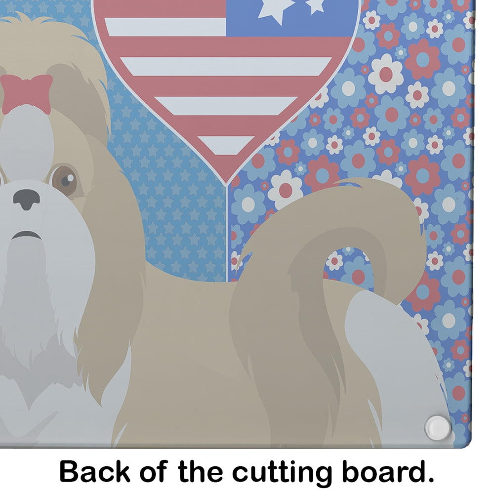 Gold and White Shih Tzu Glass Cutting Board Large 12 in x 15 in