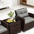 thumbnail image 3 of Hommoo 3 PCS Rattan Patio Furniture Set, Outdoor Brown Wicker Conversation Set with Glass Tabletop & Gray Cushion, 3 of 6