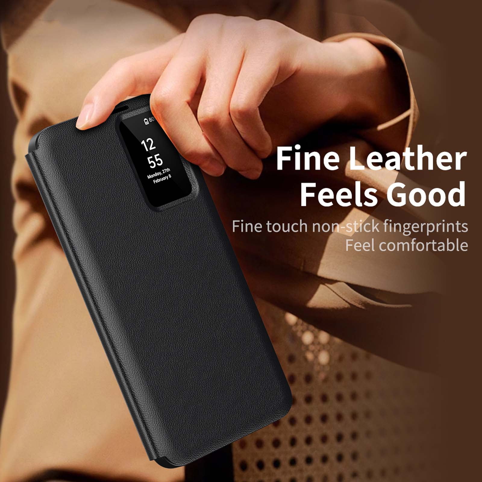 for Samsung Galaxy S26 Plus Smart Wallet Phone Case, Protective Cover with Smart Small Screen View, Finger Tap Control, Slim Design, Card Holder Pocket, PU Leather Flip Cover, Black