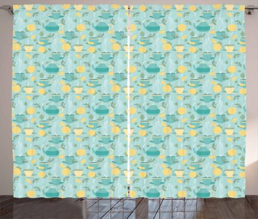 Lemons Curtains 2 Panels Set Piping Hot Cup Of Tea And Teapot