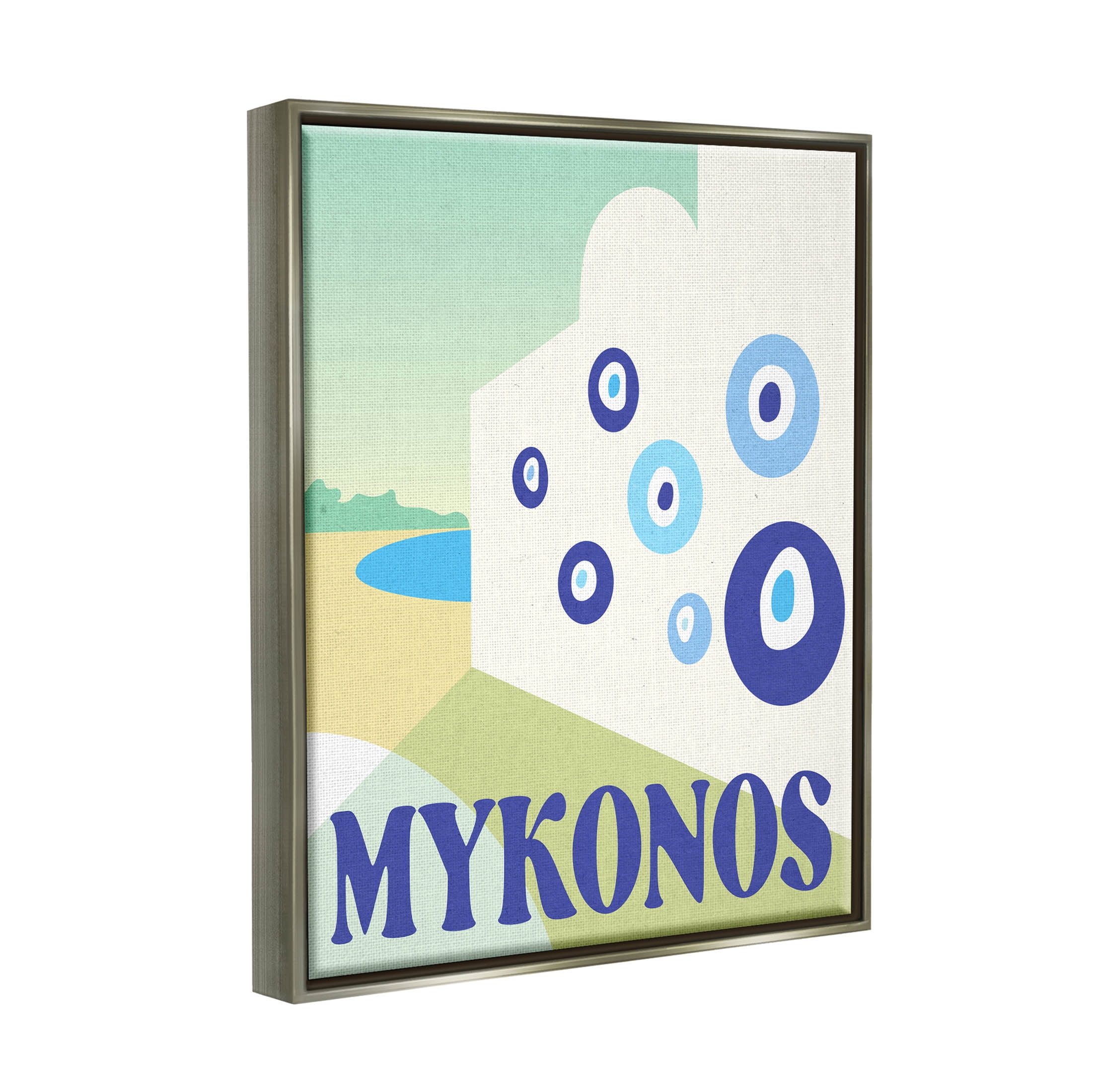 Stupell Industries Modern Mykonos Greece Graphic Art Luster Gray Floating Framed Canvas Print Wall Art, Design by Daphne Polselli