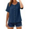 thumbnail image 4 of SAFUNY Women's Short Sleeve V Neck Button Front Blouse Lightweight Relaxed Summer Daily Casual Top Navy S, 4 of 8