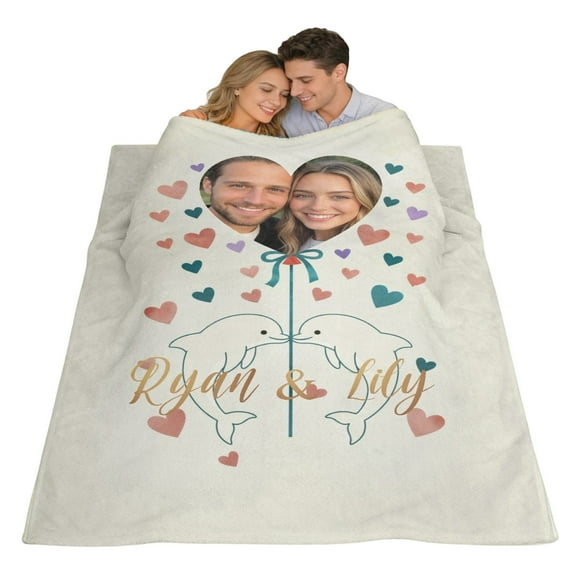 Cheapark Personalized Photo Blanket For Couples Thick Winter Warm Blanket Custom Picture Name Rectangular Valentines Day Anniversary Gift