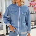 thumbnail image 2 of Denim Jacket For Women Sevevn Women's Jean Jacket Frayed Washed Button Up Cropped Denim Jacket With Pockets, 2 of 9