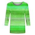 thumbnail image 5 of Aobny Striped Cute Shirts for Women Green Plus T-Shirt Crew Neck 3/4 Sleeve Fitted T Shirts for Women,XXXXL, 5 of 5