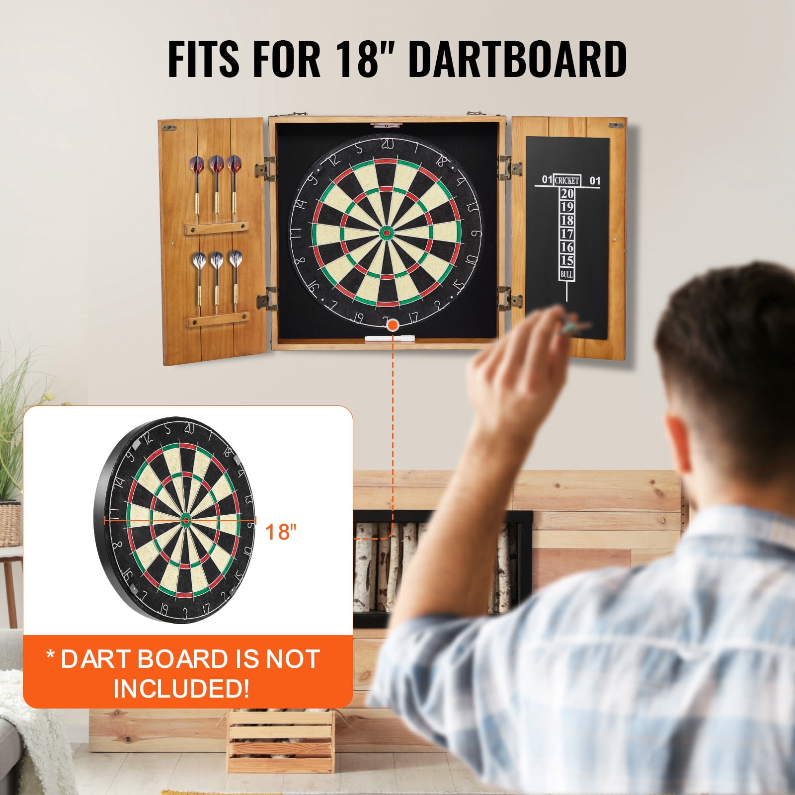 KFFKFF Dartboard Housing, Robust Timber Dartboard Housing Kit, Standard Size Concealed Cabinet with Scoring System and Extras, Offers Simple Installation,for Cricket Matches (Dartboard Excluded)
