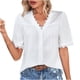 thumbnail image 1 of Blusas sueltas de manga corta con cuello en V de color sólido informal para mujer con estilo OAVQHLG3B Store lin121212, 1 of 5