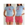 thumbnail image 3 of Aojekbee Women Short Sleeve T-Shirts Bowknot/Cherry/Car Print Crew Neck Shirts Summer Casual Slim Fit Tops Streetwear, 3 of 10