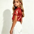 thumbnail image 6 of THDHVS Shirts for Girls,Shiny Metallic Round Neck Short Sleeve Crop Top Cool Performance Costume for Kids Boys Girls,Girls Tops Red 3-4 Years, 6 of 9