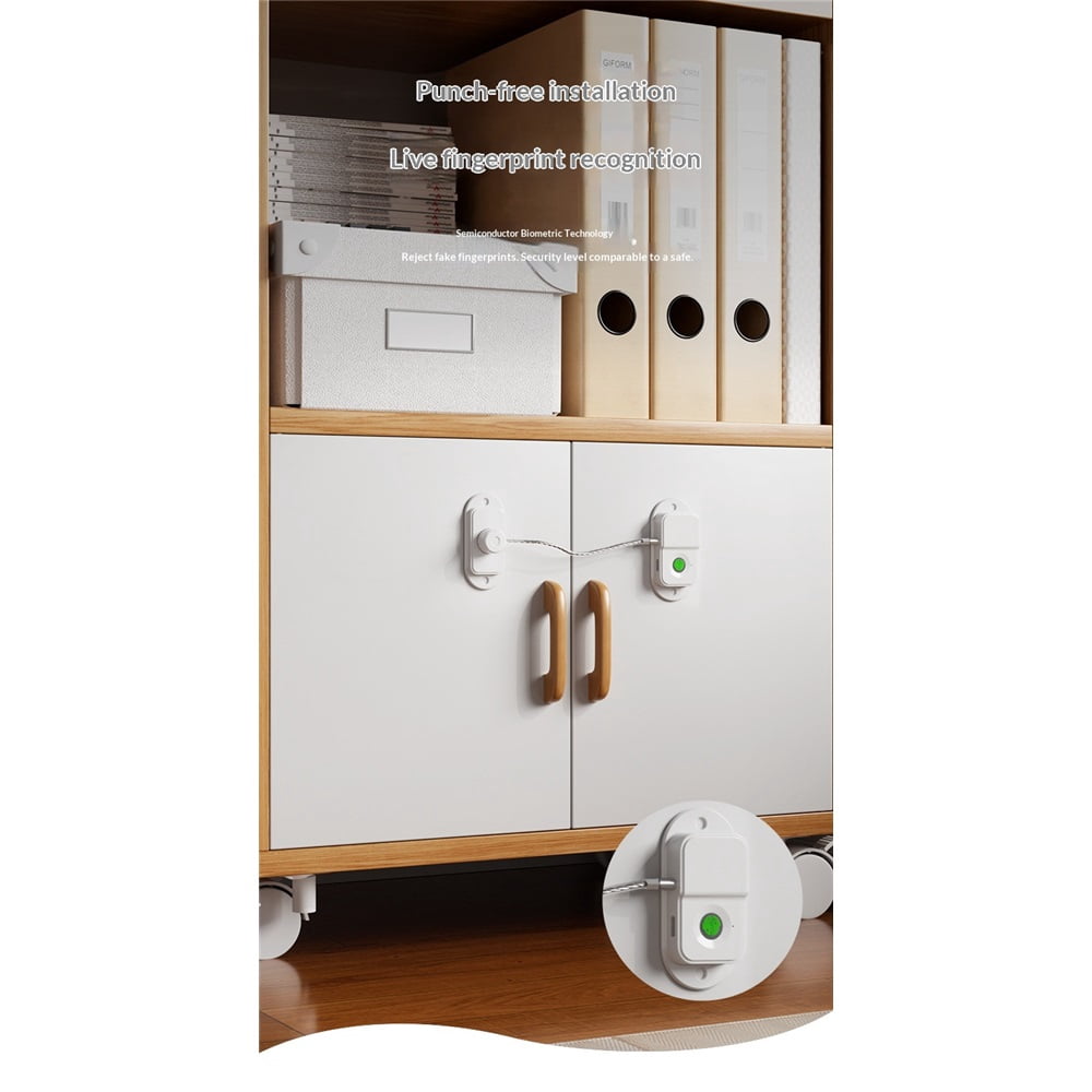 Fingerprint Fridge Lock, Refrigerator Lock with Fingerprint, for Fridge, Cabinet Locks, Drawers, Dishwasher, Toilet and Cabinet Locks Baby Proofing, 3M Adhesive No Drilling (White)