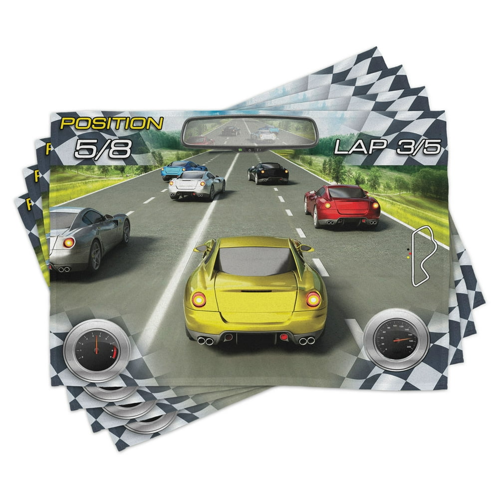 Cars Placemats Set of 4 Car Racing Speedy Inspired Illustration Need