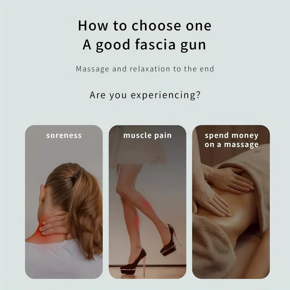 Fascia Gun - Muscle Massage Gun - Handheld Deep Tissue Massager - Percussion Chiropractic Massager with 6 Adjustable Speeds and 4 Heads for Athletes to Relief Pain and Relax (Grey)