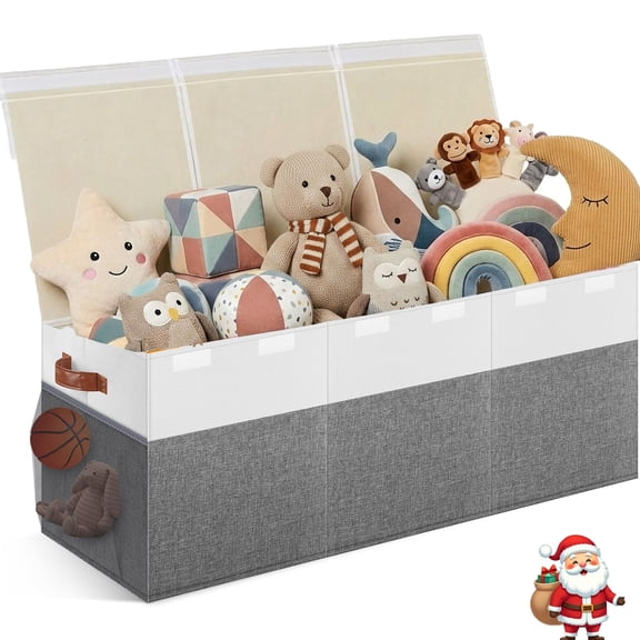 Extra Large Toy Box, Collapsible Sturdy Kids Toy Chest Storage Box with 3 Side bags and Removable Lids,Storage Bins with Lids for Nursery Room, Playroom,Closet,Home Organization,School