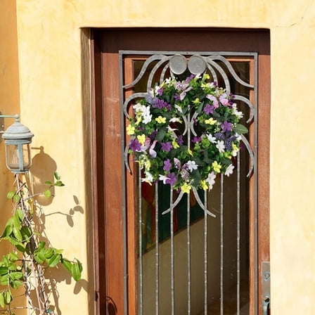 perfeclan Spring Eucalyptus Wreath Floral Hoop All Seasons Wreaths Artificial Autumn Wreath for Porch Front Door Home Garden Decoration