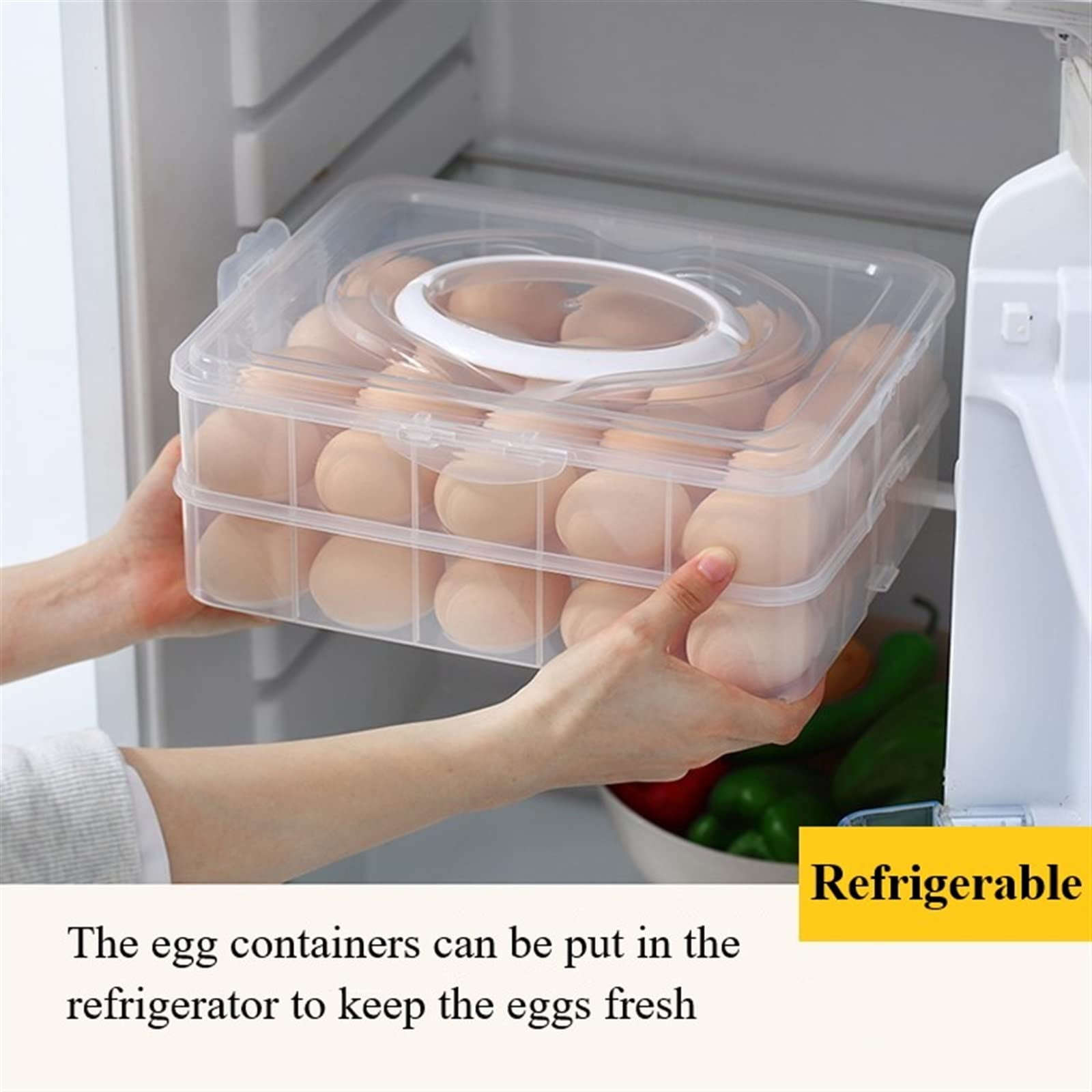 Deviled Egg Containers with Lid, 40 Eggs Portable Storage Deviled Egg Carrier with Lid and Handle, Stackable Deviled Egg Carrier, Egg Container for Refrigerator Storage (2 Layers, Pink)