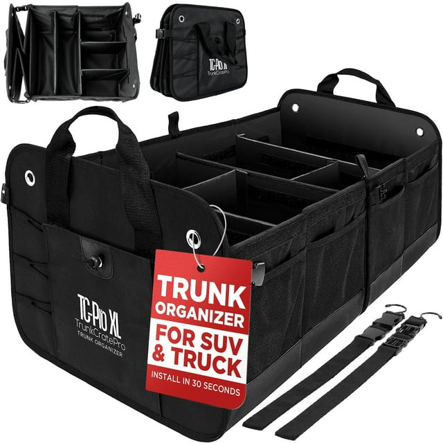 TRUNKCRATEPRO Truck Bed Organizer | Trunk Organizer for SUV Truck Car | Extra Large Premium Expandable Compartments Lightweight Foldable Cargo Organizer | SUV and Truck Organizer for Heavy Loads