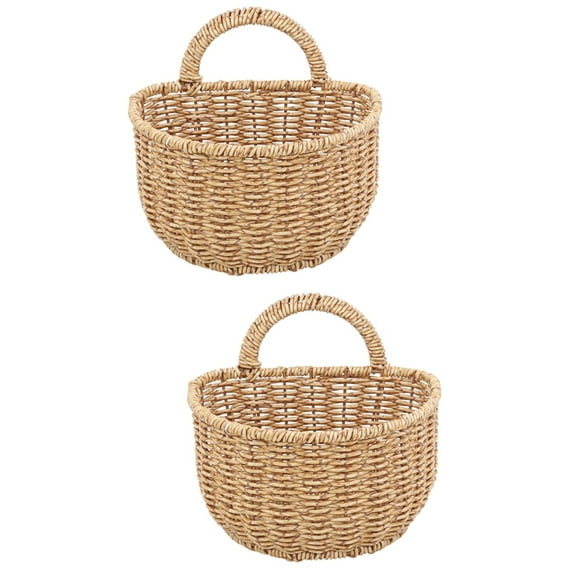 MLINS 2pcs Wall Hanging Flower Basket Fruit Vegetable Organizer Imitation Rattan Wall Basket