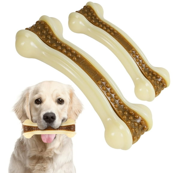 2 Pack Dog Toys for Aggressive Chewers,Dog Chew Toys,Boredom and Stimulating Best Dog Toys for Medium/Large Breed,Tough Almost Indestructible Dog Bones for Teeth Cleaning and Training