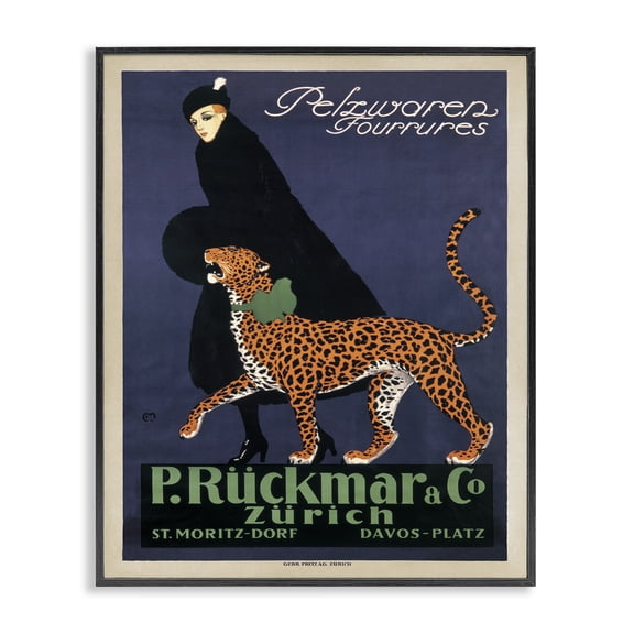 Stupell Industries Art Deco Vintage Women's Fashion with Leopard Black Framed Giclee Art, 11 x 14, by Ernest Montaut