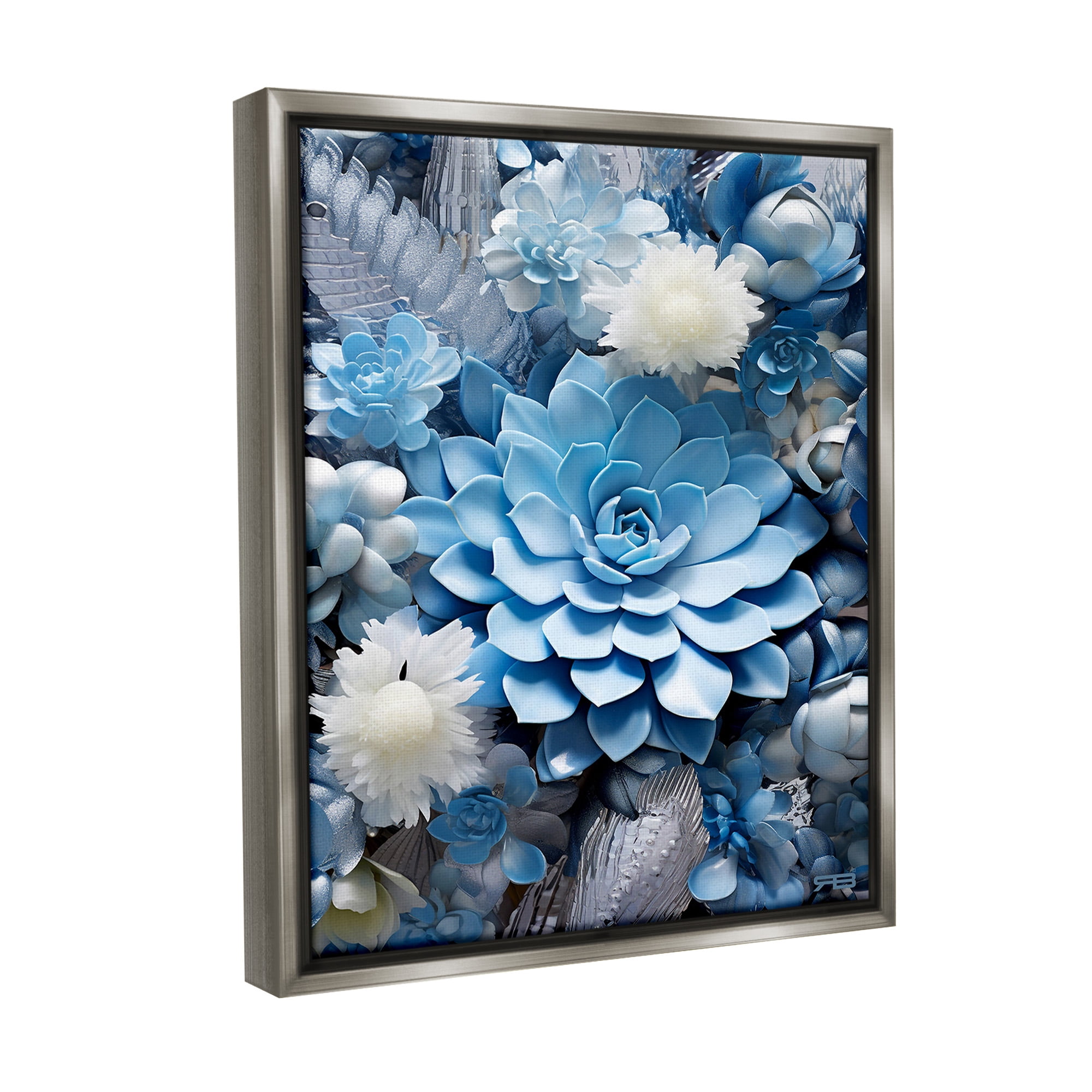 Stupell Industries Blue Varied Succulents Botanical & Floral Painting Gray Floater Framed Canvas Art Print Wall Art, 25 x 31