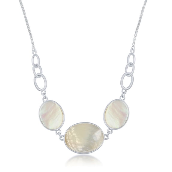 925 Sterling Silver Rhodium Plated/Gold Plated High Polished Triple Oval Mother of Pearl 17+2’’ Linked Chain Necklace