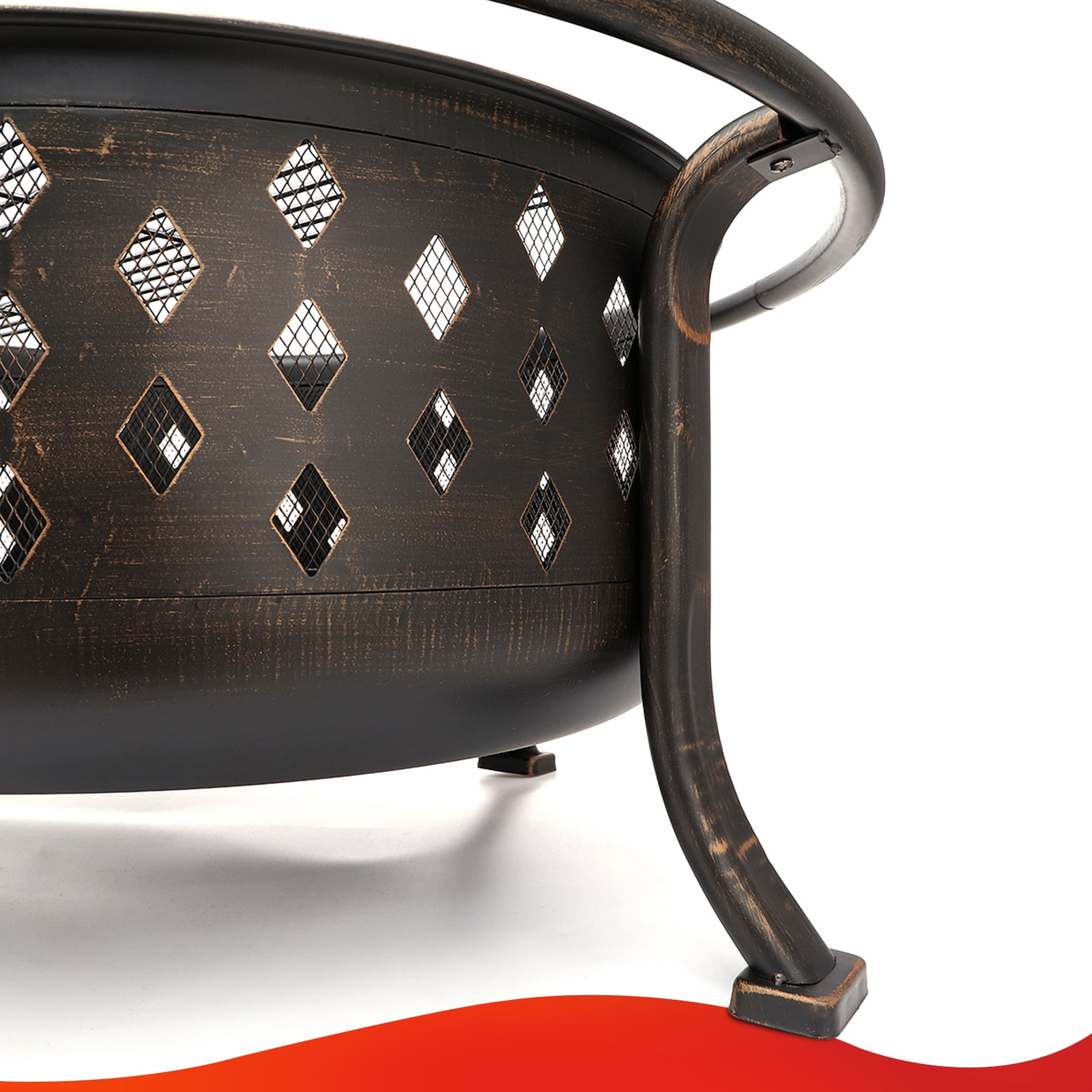 SinglyFire 36 Inch Fire Pits for Outside Large Outdoor Fire Pit Wood Burning Deep Firepit Heavy Duty Steel Bonfire Pit with Cooking Grill Grate, Spark Screen, Log Grate, Poker - 3