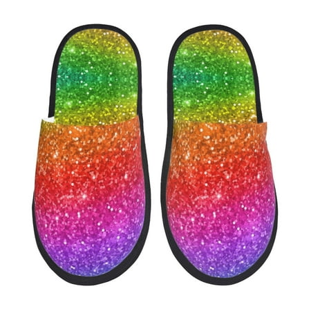 Balery Colorful Glitter Slient Indoor Furry Fleece Comfort House Shoes Soft Non-Slip Home Shoes Cotton slippers House Slippers-- Medium