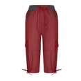 thumbnail image 5 of Aligament Linen Pants Women Trendy Low Waisted Elastic Capris Cargo Pants Casual Multi Pocket Solid Drawstring Athletic Bottoms Red XXL, 5 of 6
