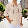 thumbnail image 6 of JTieacloth Summer Linen Long Sleeve Shirt Beach Casual Hooded Shirt Long Sleeve Solid Color Shirt Free Button Down Shirt Yellow, 6 of 7