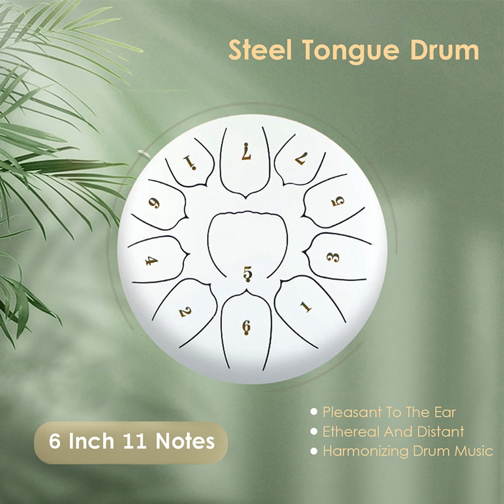 6 Inch 11 Tone Steel Tongue Drum Hand Pan Drum Drumstick Percussion Music Instrument Tambourine Drum Accessories-D,Red