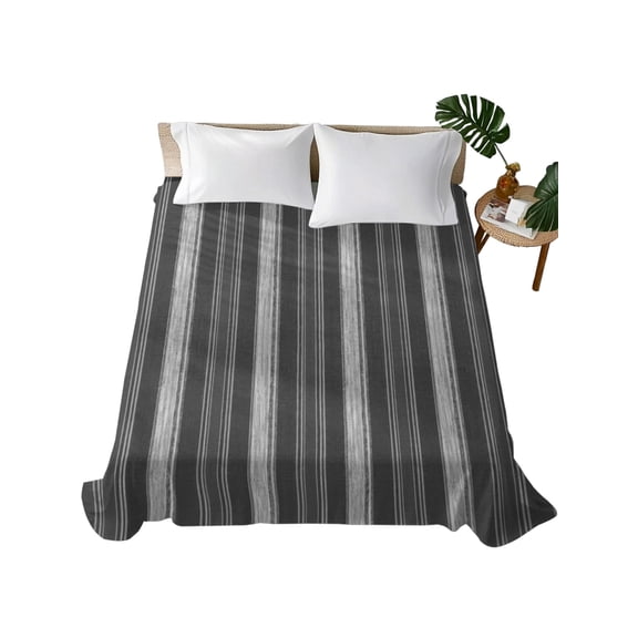 Twin Flat Sheet, Black Stripes Twin Bed Sheets Only, Soft Microfiber Flat Sheet, Farmhouse Vertical Striped Vintage Hotel Quality Bedding Top Sheet Bedroom Home Dorm Decor