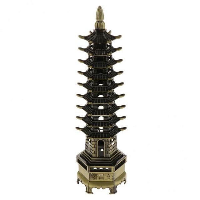 DOLITY 2X Wen Chang Tower Model Handcraft China Pagoda Cultural Home Decor Bronze 13cm